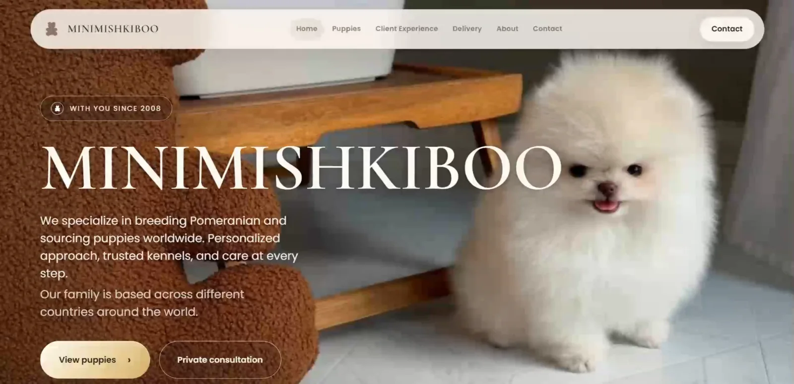 Интерфейс проекта MiniMishkiBoo — каталог Available Puppies